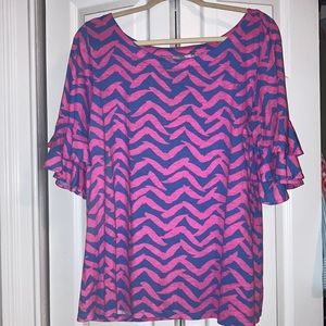 Lilly Pulitzer pink and blue ruffle sleeve shirt